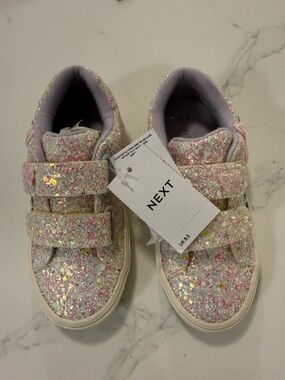 next Kids Glitter Velcro Sneakers - Pink & Multicolor Sparkle